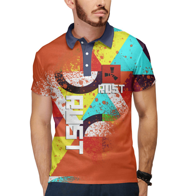 Мужское поло с изображением Rust | Раст цвета Белый