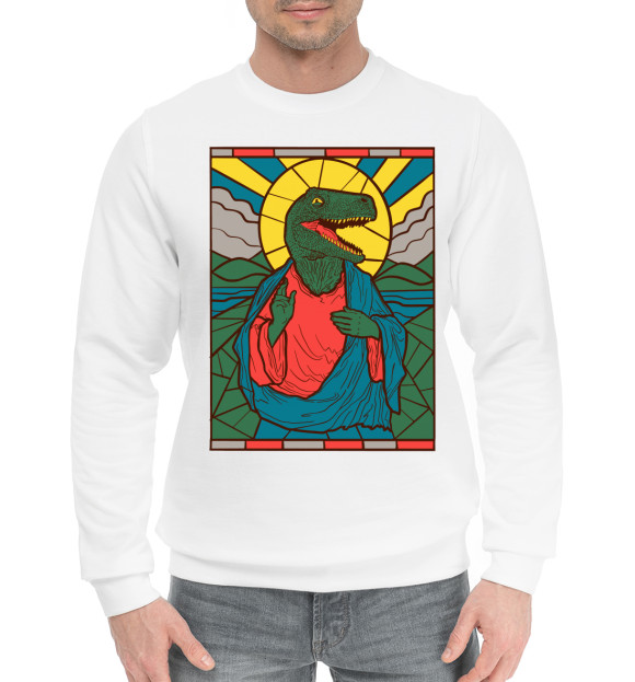 Мужской хлопковый свитшот с изображением Dino Jesus цвета Белый