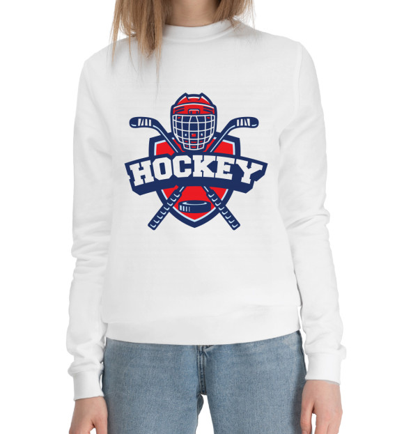 Женский хлопковый свитшот с изображением Hockey цвета Белый
