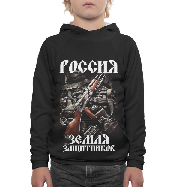 Худи для мальчика с изображением Россия земля защитников цвета Белый