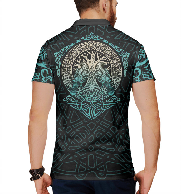 Мужское поло с притом Вороны Одина цвета Белый Мужское поло с изображением Вороны Одина цвета Белый