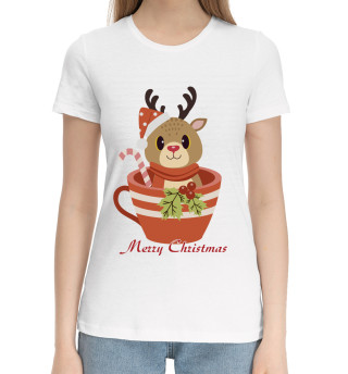 Женская хлопковая футболка Merry Christmas
