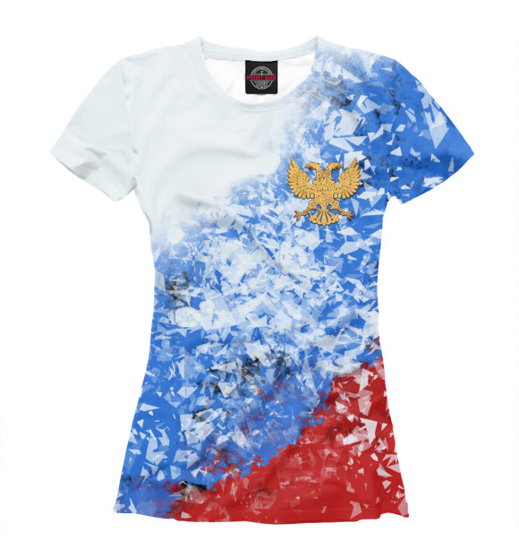 Женская футболка с изображением ГЕРБ РФ (триколор) цвета Белый