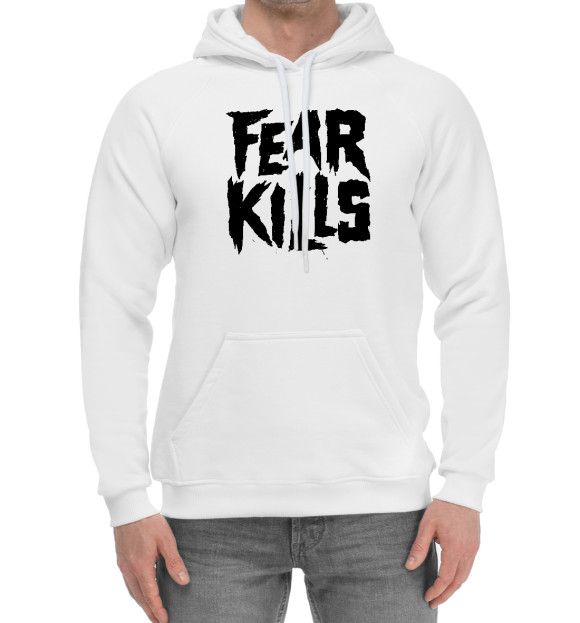 Мужской хлопковый худи с изображением Страх убивает цвета Белый
