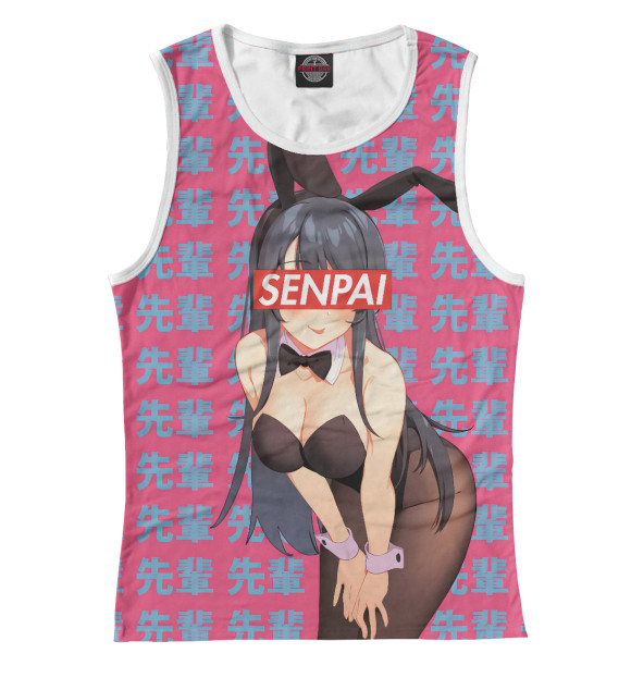 Майка для девочки с притом Senpai цвета Белый Майка для девочки с изображением Senpai цвета Белый