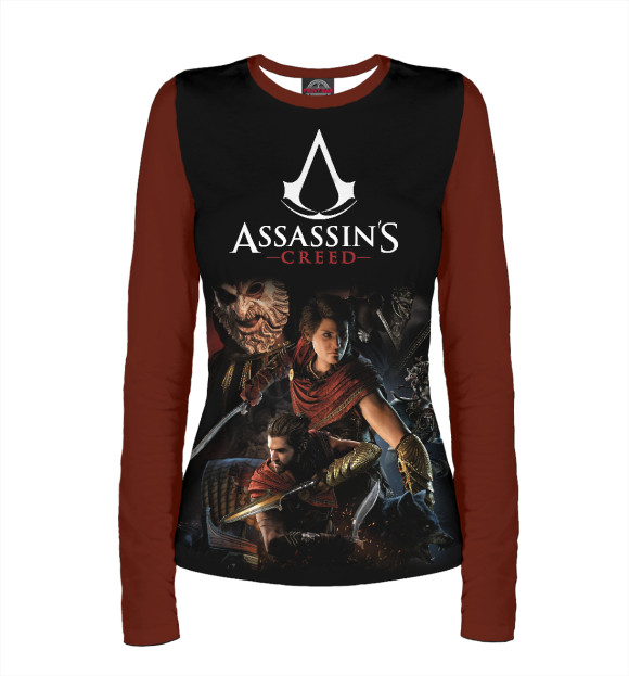 Женский лонгслив с притом Assassin's creed цвета Белый Женский лонгслив с изображением Assassin's creed цвета Белый