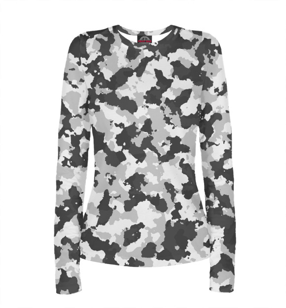 Женский лонгслив с изображением Камуфляж светло-серый цвета Белый