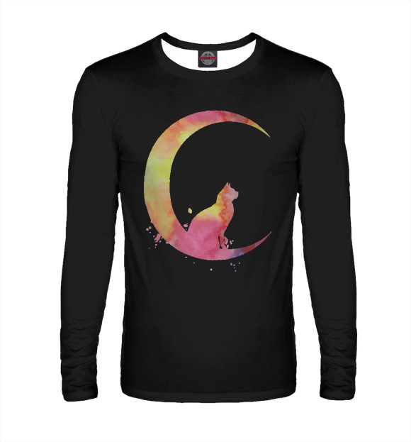 Мужской лонгслив с изображением Moon Cat цвета Белый
