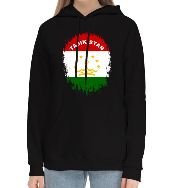 Женский хлопковый худи с изображением Tajikistan цвета Черный
