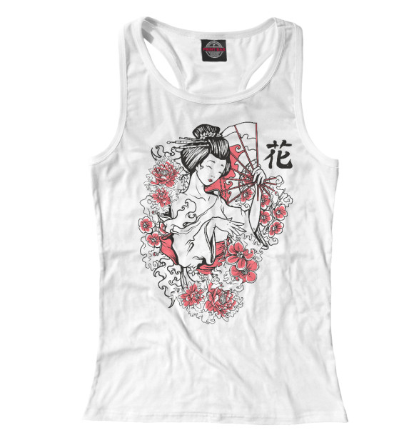 Женская майка-борцовка с изображением Гейша с веером цвета Белый