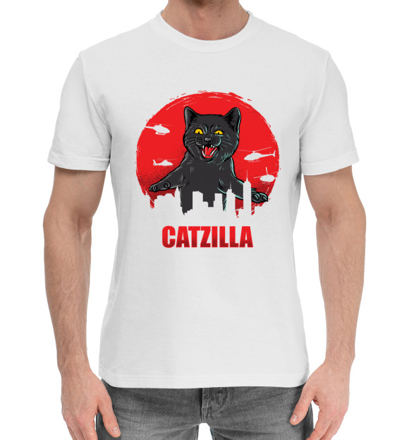 Мужская хлопковая футболка с изображением CATZILLA цвета Белый