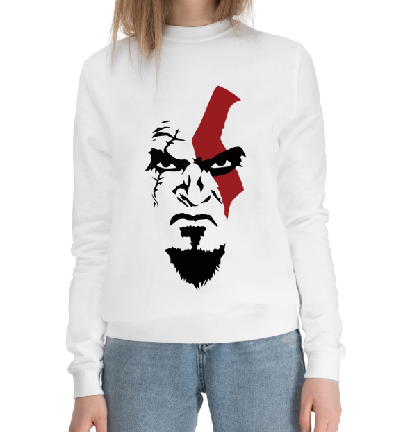 Женский хлопковый свитшот с изображением God of War цвета Белый