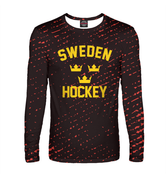 Мужской лонгслив с изображением Sweden hockey цвета Белый