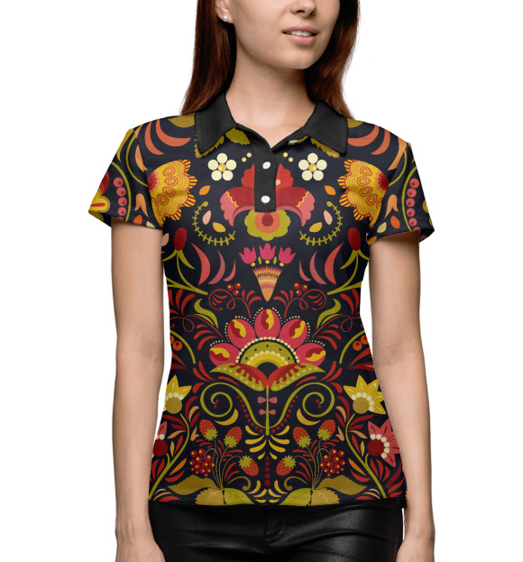 Женское поло с изображением Славянский орнамент цвета Белый