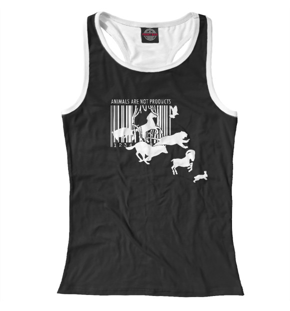 Женская майка-борцовка с изображением Animals are not products цвета Белый