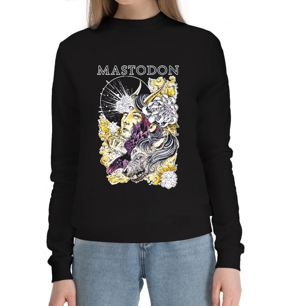 Женский хлопковый свитшот с изображением Mastodon (fantasy) цвета Черный