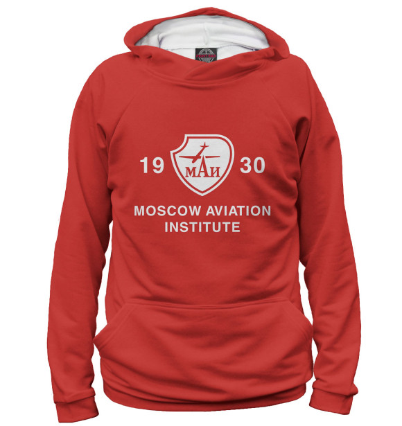 Мужское худи с изображением Moscow Aviation Institute цвета Белый