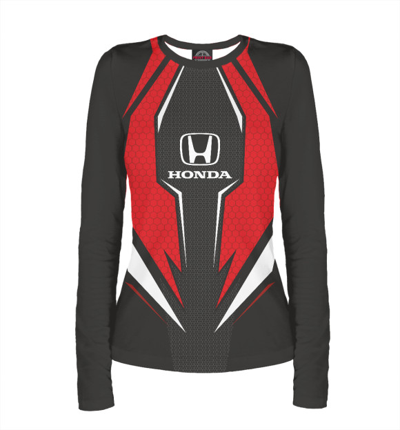 Женский лонгслив с изображением Honda Driver team Red цвета Белый
