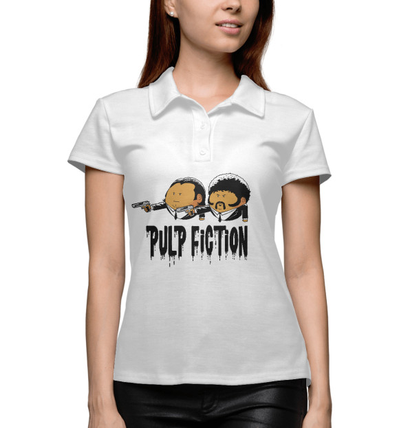 Женское поло с изображением Криминальное чтиво цвета Белый