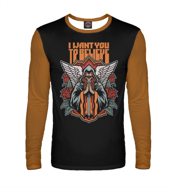 Мужской лонгслив с изображением I want you to believe цвета Белый