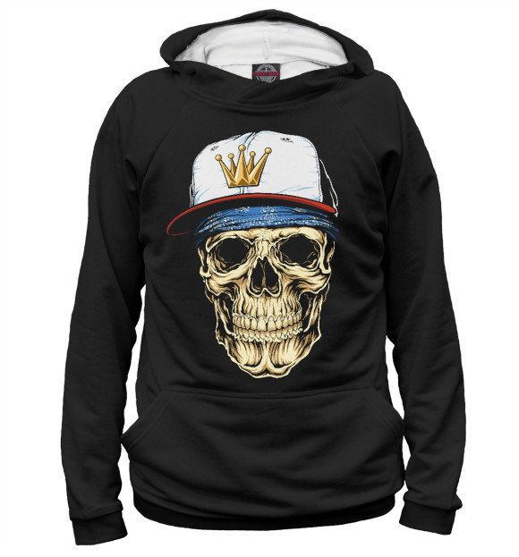 Женское худи с изображением Череп в Кепке цвета Белый