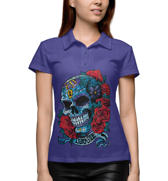 Женское поло с изображением Skull&Rose цвета Белый