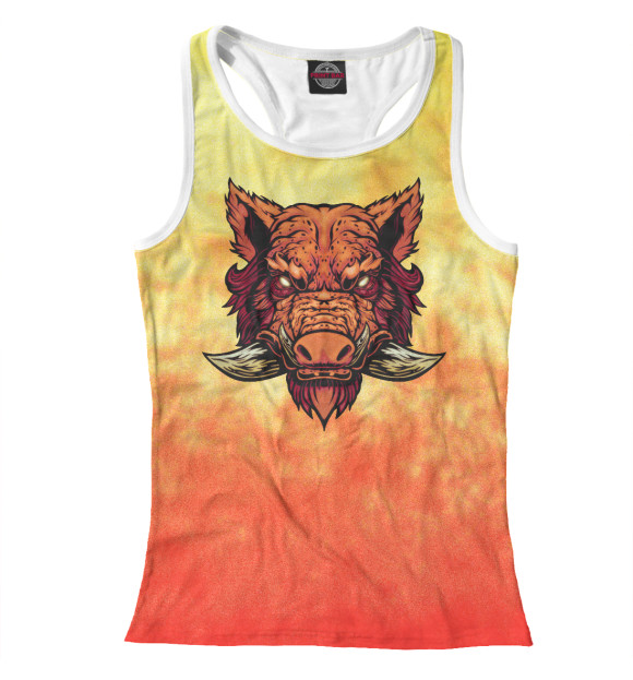 Женская майка-борцовка с изображением Огненный дикий кабан цвета Белый