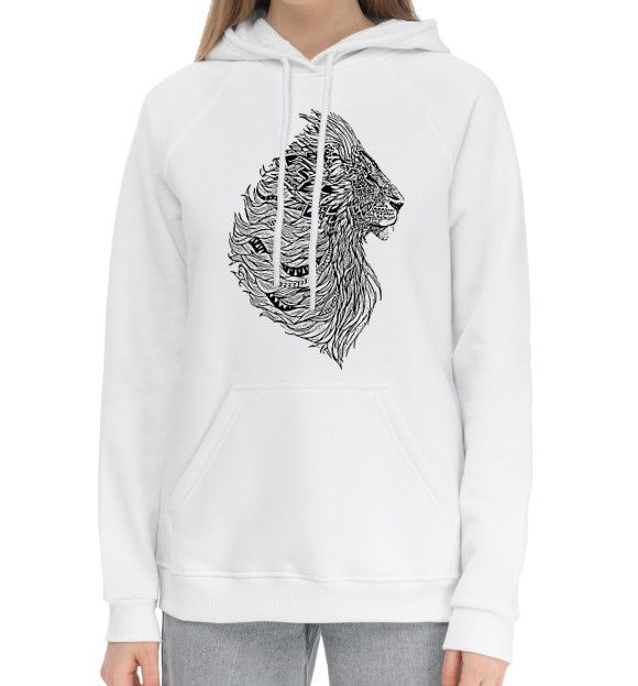 Женский хлопковый худи с притом Хищные кошки цвета Белый Женский хлопковый худи с изображением Хищные кошки цвета Белый