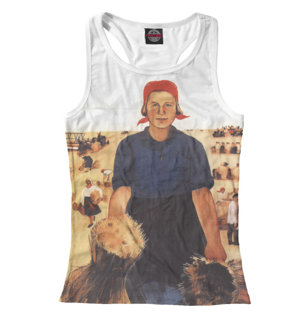 Женская майка-борцовка с изображением Труженица села цвета Белый