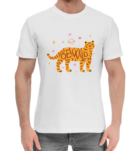 Мужская хлопковая футболка с изображением Be Wild цвета Белый