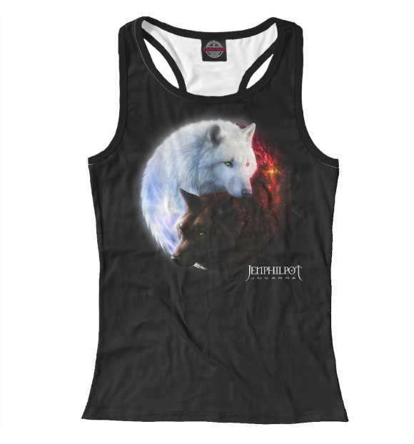 Женская майка-борцовка с изображением Волки Инь и Ян цвета Белый