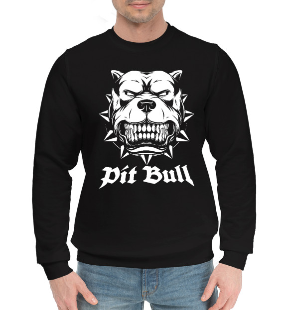Мужской хлопковый свитшот с изображением Злой Питбуль (Pit Bull) цвета Черный
