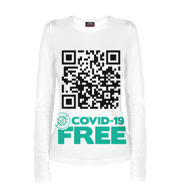 Женский лонгслив с изображением COVID-19 FREE ZONE 1.1 цвета Белый