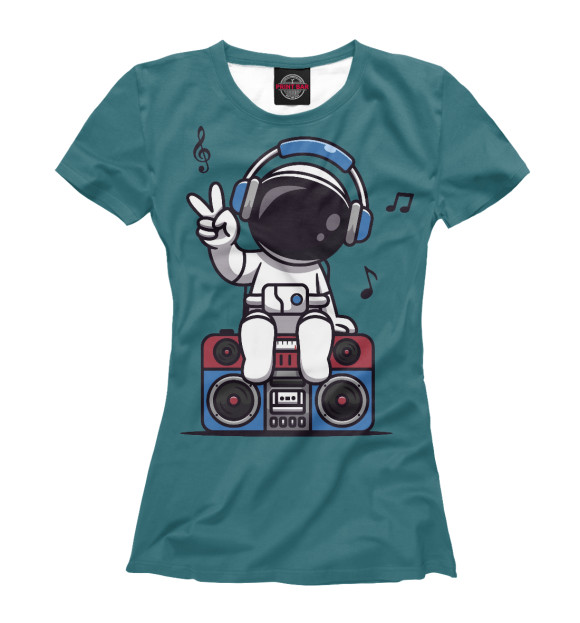Женская футболка с изображением Космический музыкант цвета Белый