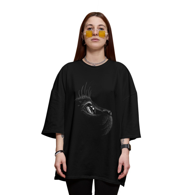 Женская футболка оверсайз с изображением Кот цвета Черный