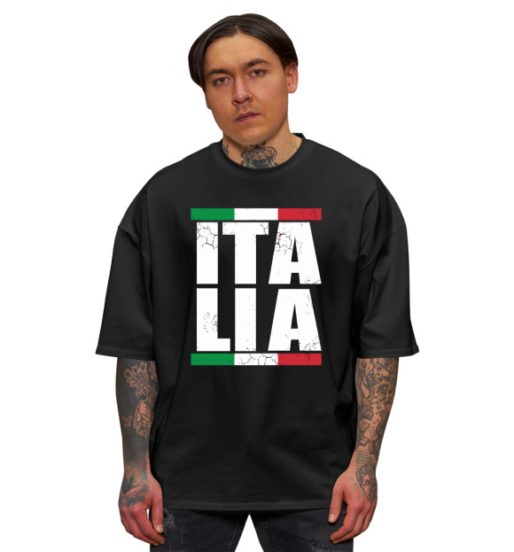 Мужская футболка оверсайз с изображением Italia цвета Черный