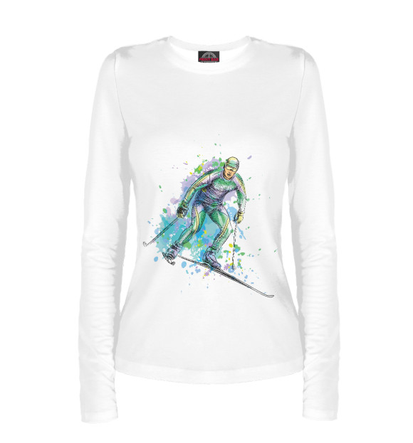 Женский лонгслив с изображением Лыжный спорт цвета Белый
