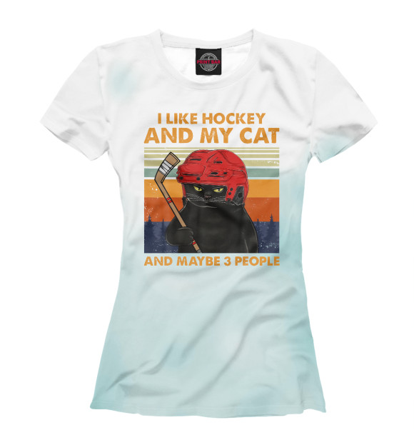 Футболка для девочек с изображением I Like Hockey My Cat цвета Белый