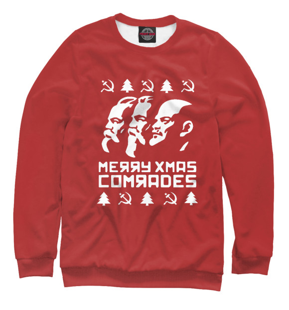 Мужской свитшот с изображением Merry Xmas Comrades цвета Белый