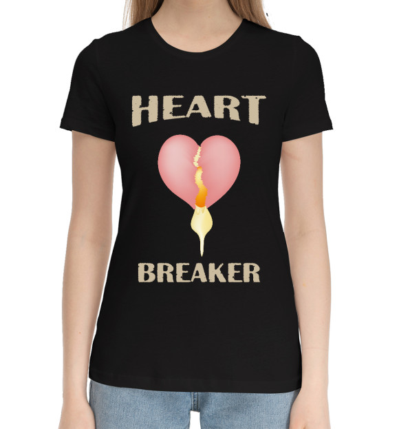 Женская хлопковая футболка с притом Heart breaker цвета Черный Женская хлопковая футболка с изображением Heart breaker цвета Черный