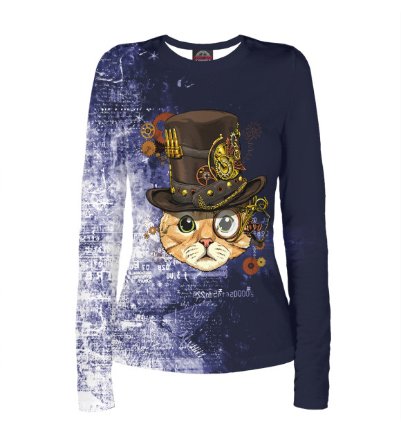 Женский лонгслив с изображением Steampunk Cat Steampunk цвета Белый