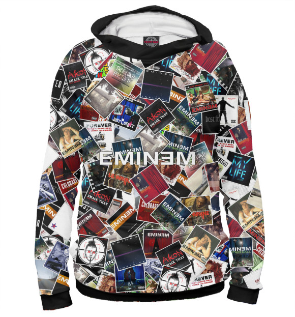 Мужское худи с изображением Дискография EMINEM цвета Белый