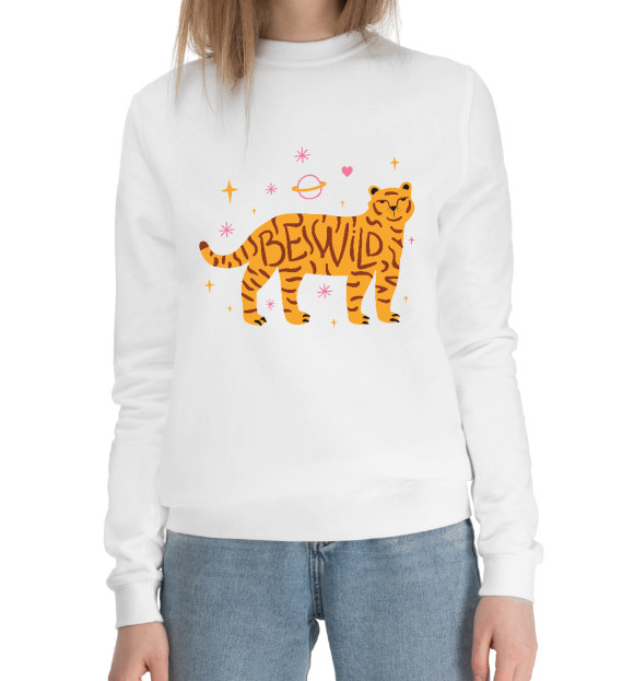 Женский хлопковый свитшот с изображением Be Wild цвета Белый