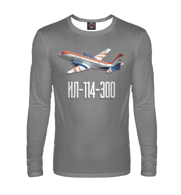 Мужской лонгслив с изображением Самолет Ил 114-300 цвета Белый