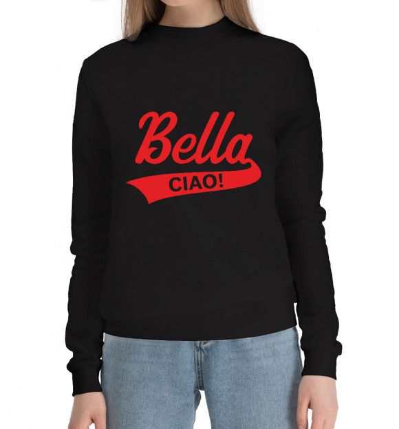 Женский хлопковый свитшот с изображением Bella Ciao цвета Черный