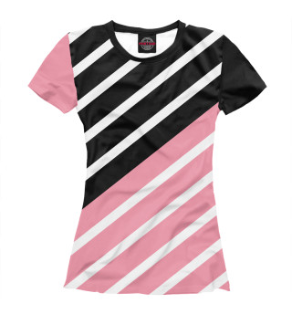 Женская футболка Узор в розовую и черную полоску