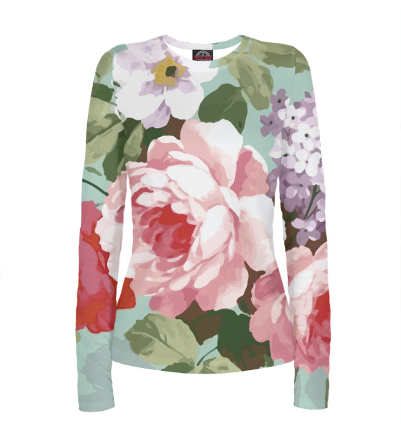 Женский лонгслив с изображением Прекрасная роза арт цвета Белый