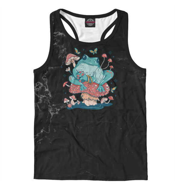 Мужская майка-борцовка с изображением Cottagecore frog on mushroo цвета Белый