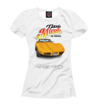 Женская футболка Маслкар Chevrolet Corvette на белом фоне
