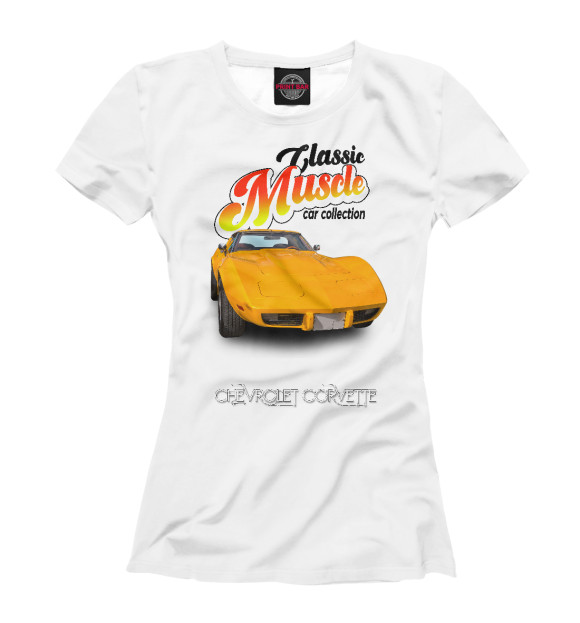 Футболка для девочек с изображением Маслкар Chevrolet Corvette на белом фоне цвета Белый